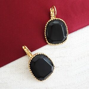 Black Onyx Earrings. Gold Bevel Setting, NWT